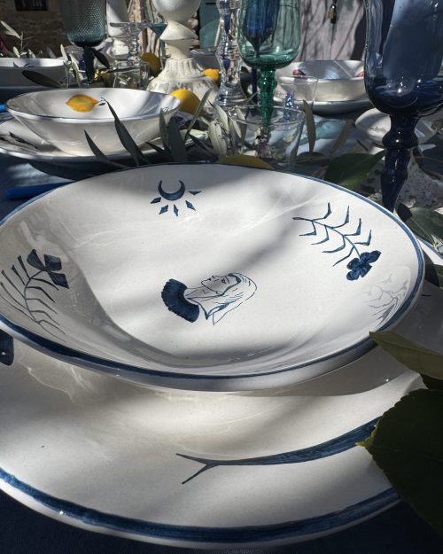 Piatto Luna e Fiori Blu